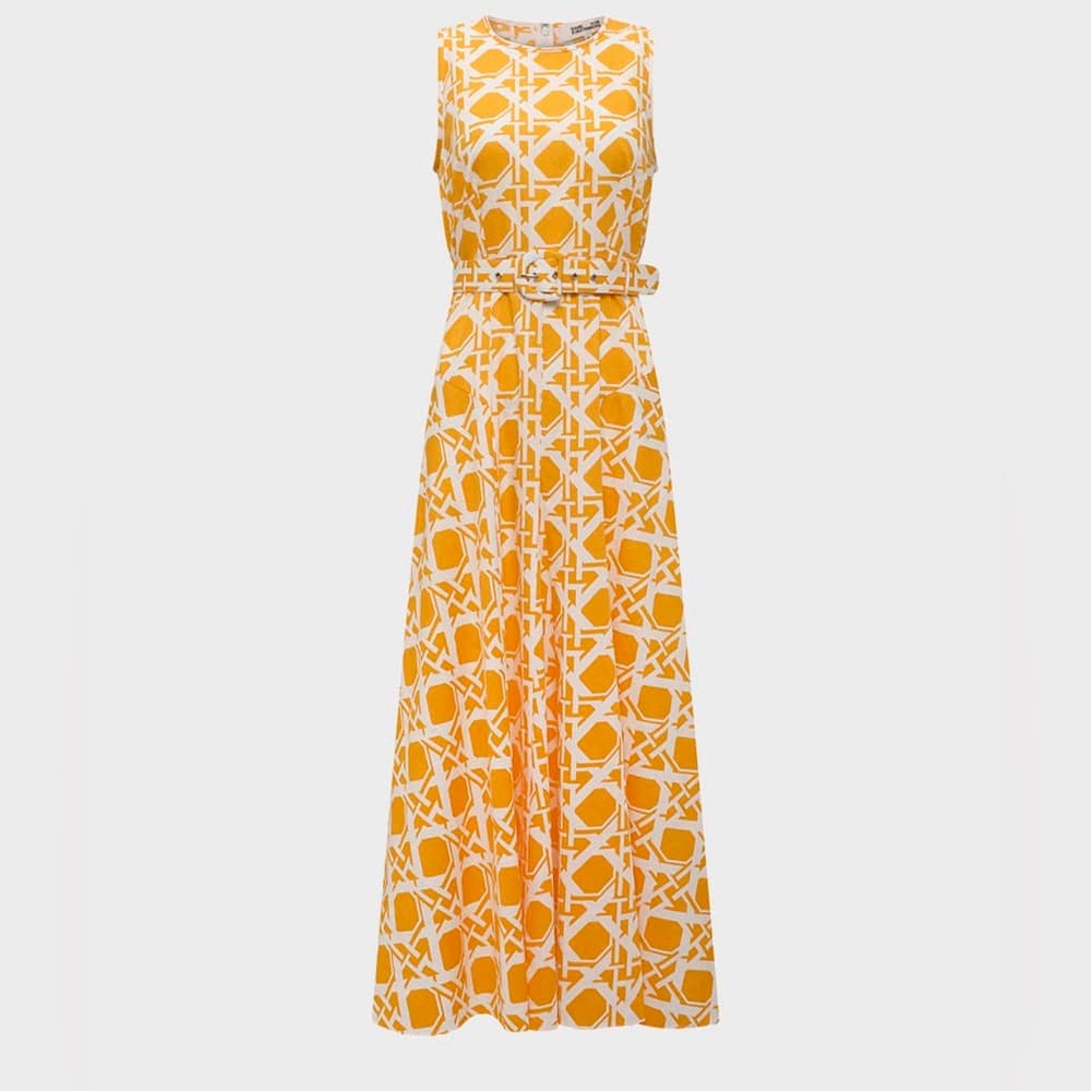 Diane Von Furstenberg Yellow and White Sleeveless Dress - Picture 3 of 9